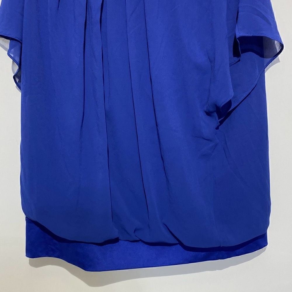 Wangzhi Women's Short Sleeve Pleated Front Loose Chiffon Blue Blouse Size 2XL - Picture 2 of 8
